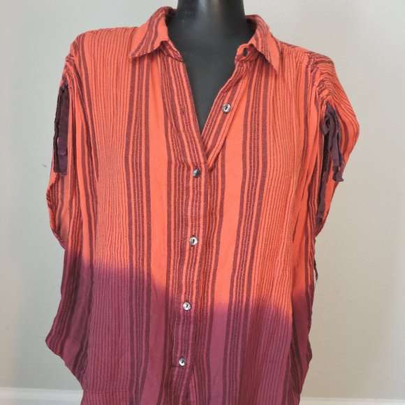 FREE PEOPLE Coral Ombre Baby Blues Tie Shoulder Top Size Small - Picture 1 of 6